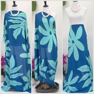 Tiare' Teal Mint Green Floral MAXI SARONG Kīkepa Pareo Beach Wrap Skirt